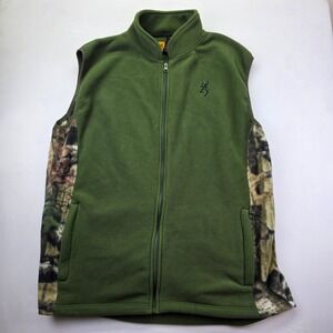 Browning Men's Fleece Vest Camo Accents Green Full Zip Casual Sportswear XL